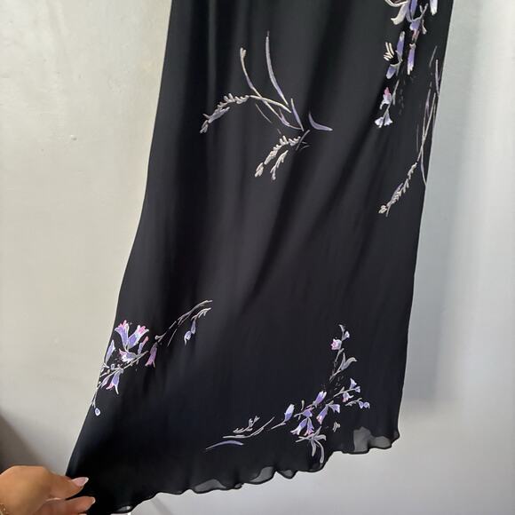 VINTAGE 90s Y2K Chiffon Black Floral Midi Dress Whimsigoth Fairycore 4/6 (VTG 8) - Picture 5 of 12